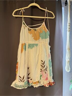 White Floral Tie-Shoulder Mini Dress with Ruffled Hem